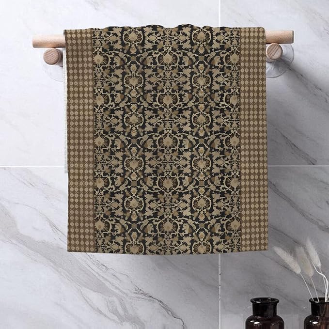 Brown Antique Block Print Kitchen Towels Vintage Floral Dish Towel 16×24 Inch Soft Absorbent Turkish Flowers Hand Cloths for Kitchen Drying Decore Set of 2