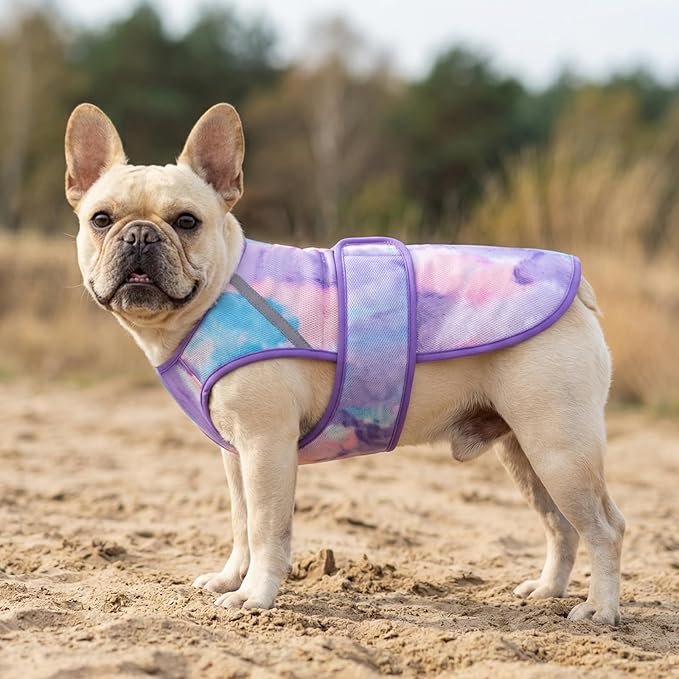 KYEESE Dog Cooling Vest, Lightweight Dog Cooler Jacket, 3D Breathable Mesh Pet Cooling Shirts for Summer with Reflective Stripe, Sun Protection Pet T Shirt for Beach, Hiking, Walking, Purple, XL