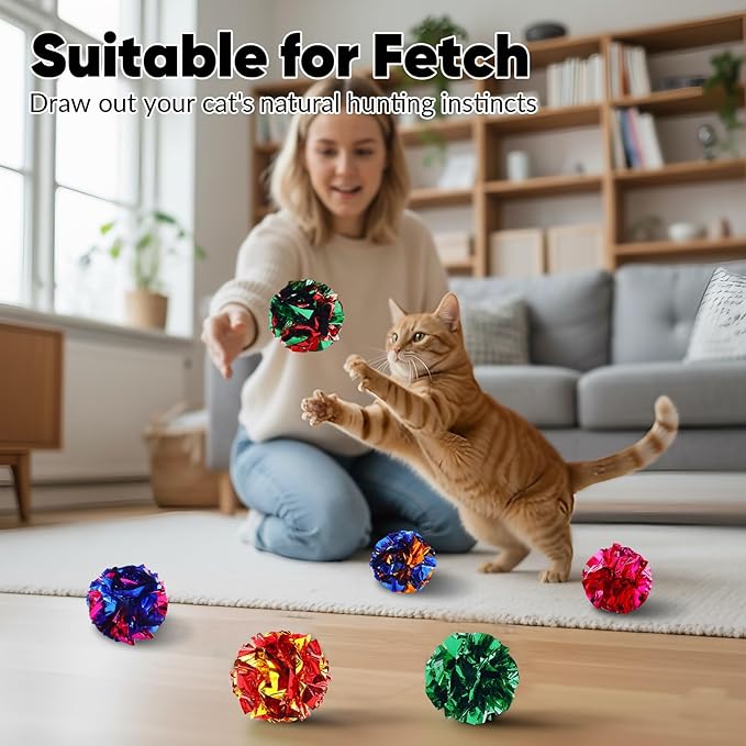 24Pcs Crinkle Cat Toy Balls, 2.47'' Interactive Crinkle Balls, Mylar Balls Cat Toy, Colorful Paper Ball Toys for Indoor Cats Kittens to Chew, Chase, Swat, Bite, Helps Kill Time and Keep Active