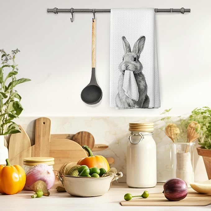 Funny Easter Bunny Rabbit Bathroom Hand Towels, Bunny Gifts for Women Hand Towel for Bathroom Decor, Easter Black and White Rabbit Decorative Kitchen Dish Tea Towels 16x24 Inch