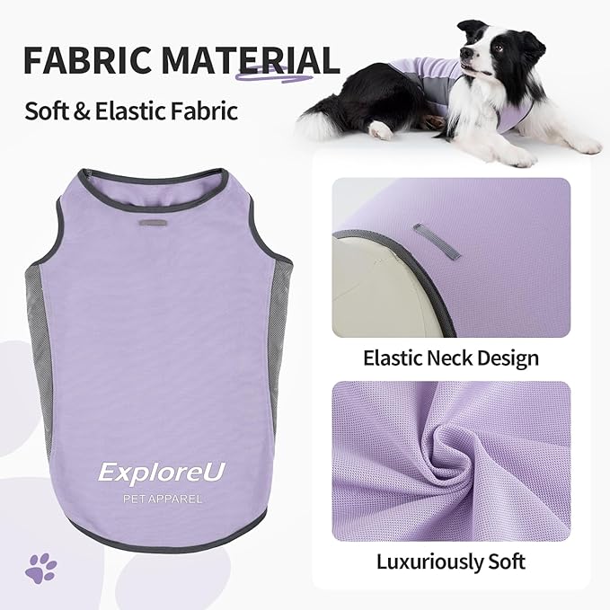 Dog Shirt, Cooling Vest Lightweight Breathable, Dog T-Shirts All-Season Sun Protection Quick Dry Soft Stretchy Reflective Tank Top - Small Medium Large Dogs (Brier Rose+Lilac Ether, X-Large)