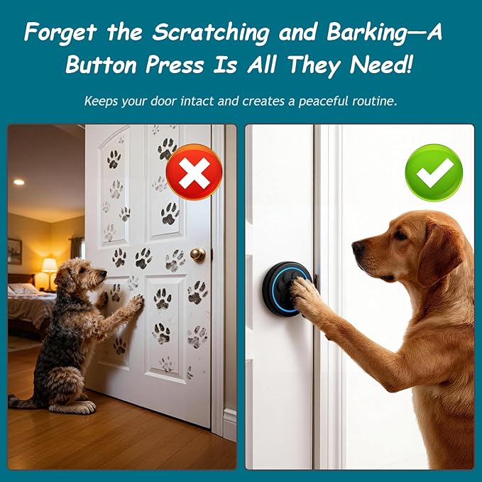 Halo Paw Smart Dog Door Bell – Touch-to-Ring BK Dog Bells to Go Outside, LED Light Wireless Dog Buttons & Dog Clicker for Communication, Waterproof Bell for Dogs to Ring to Go Potty(2 Chimes & 1 Bell)