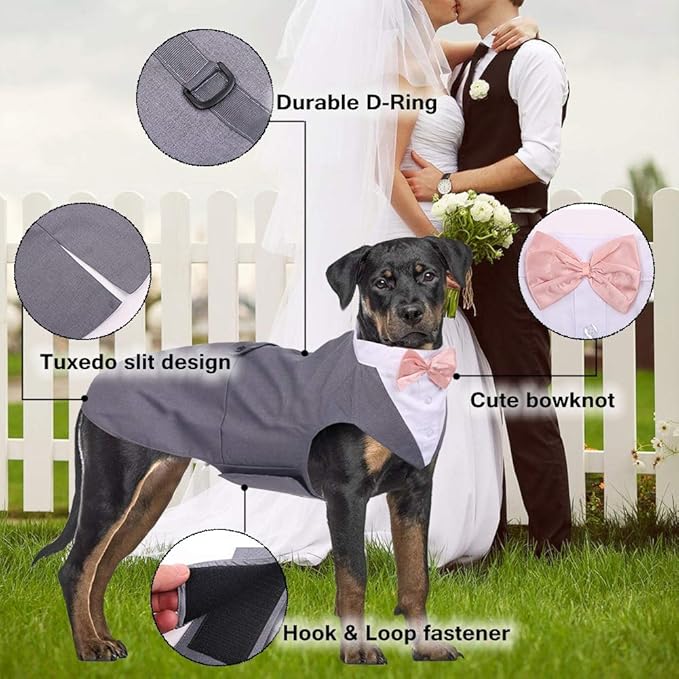 QBLEEV Dog Tuxedo Suit with Bow Tie, Formal Dog Tux Costume and Bandana Set for Wedding Outfit Birthday Party Cosplay Photo Shoot, Doggy Prince Attire for Maltese Dachshund Yorkie Puppies Shih Tzu