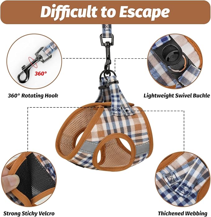 FAYOGOO Cat Harness and Leash Set (BrownBlueplaid, M(Chest 10-12"))