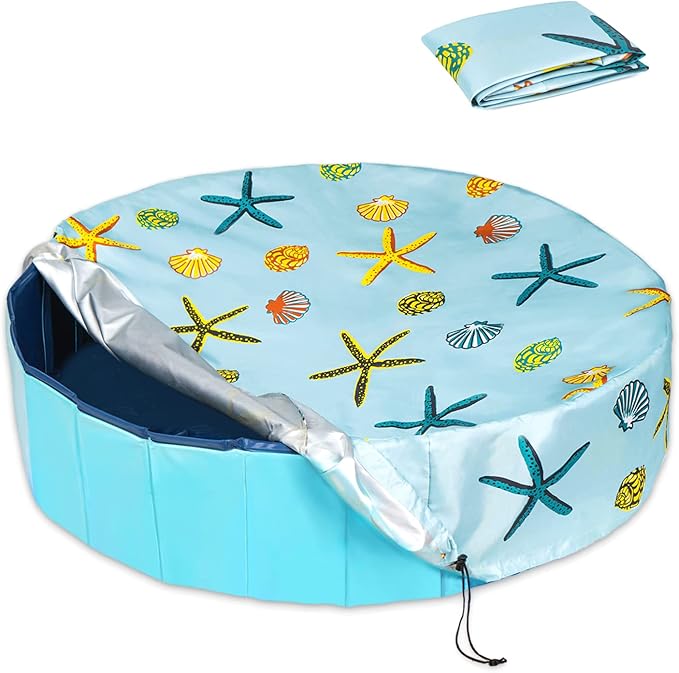 Foldable Round Dog Swimming Pool Cover, for 32 "/63“/48” Collapsible Outdoor Tub, PVC Coating Waterproof and UV Protection, Leakproof Washable Kiddie Pet Small Paddling Bath Accessories