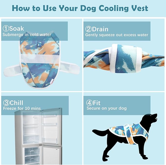 Dog Cooling Vest – Lightweight Pet Cooling Shirt 3D Breathable Mesh, Reflective Strips & UV Protection for Walking, Hiking, Park – Adjustable Fit Dog Cooler Jacket with D-Ring U-DCV02L