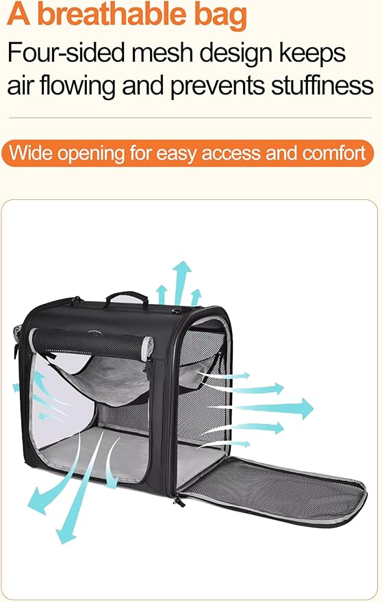 Cat Carrier Soft Foldable, Portable Pets Travel Carriers for Cats/Dogs, Portable Pet Carrier with Secure Zipper Locks