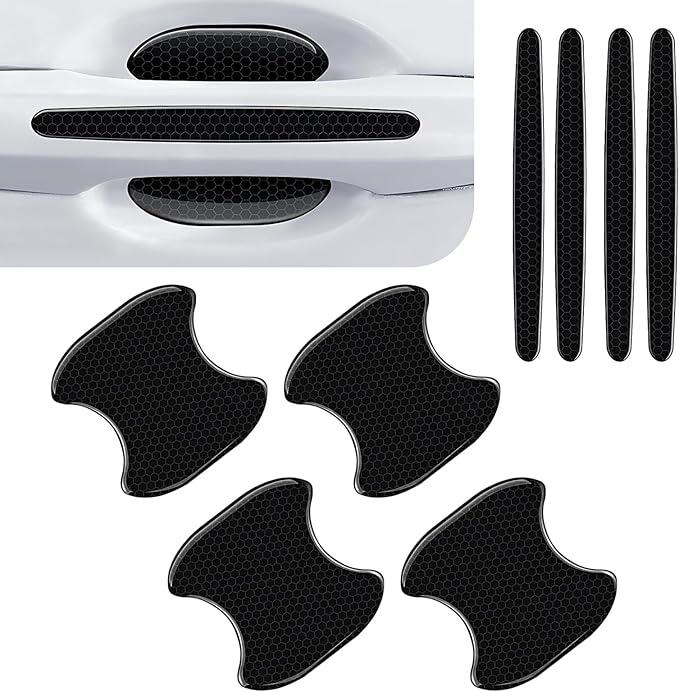8 PCS Car Door Handle Sticker, Self-Adhesive Reflective Auto Paint Scratch Protector, Flexible Anti-Bumping Door Bowl and Handle Protector, Universal for Most Cars (Black)