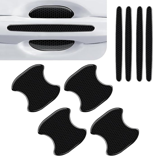 8 PCS Car Door Handle Sticker, Self-Adhesive Reflective Auto Paint Scratch Protector, Flexible Anti-Bumping Door Bowl and Handle Protector, Universal for Most Cars (Black)