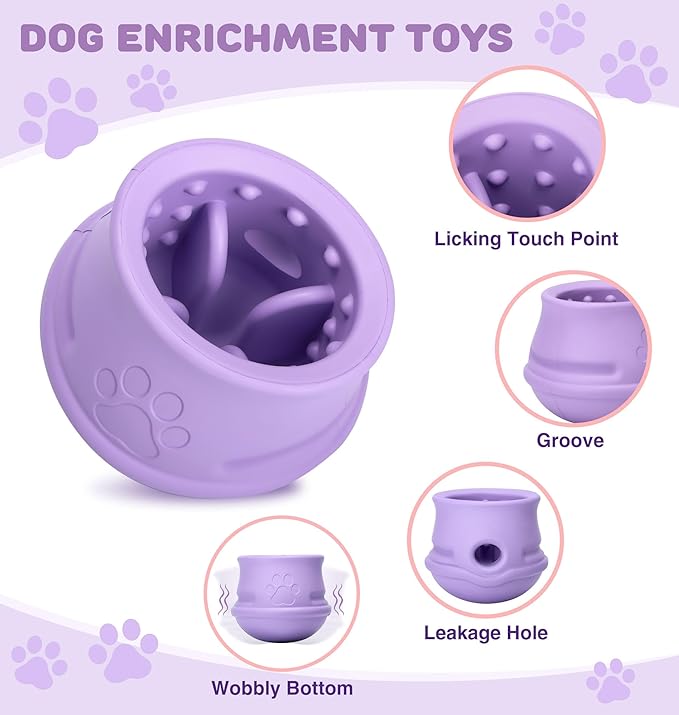 Rubber Dog Enrichment Toys, Stuffable Interactive Dog Toys to Keep Them Busy - Puzzle Slow Feeder & Anxiety Relief & Long-Lasting - Frozen Dog Licking Toy, Dishwasher Safe, Purple, M