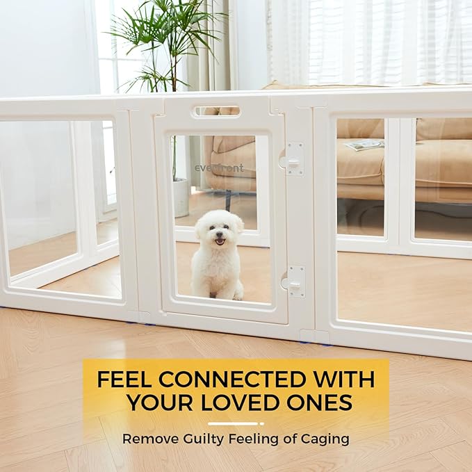 EVERFRONT Clear Acrylic Dog Playpen - Clear Dog Play Pen - Easy Assemble Acrylic Dog Fence - Puppy Playpen Cat Playpen Small Animal Playpen, Dog Kennel Whelping Cage Indoors