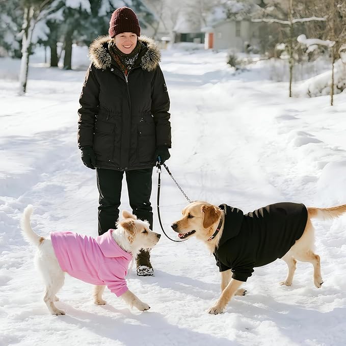 Dog Basic Hoodie Soft Dog Clothes Cold Weather Sweaters for Medium Large Dogs Cozy Fabric Warm Sweatshirt with Leash Hole for Boys (Pink, Large (20-35 lbs))