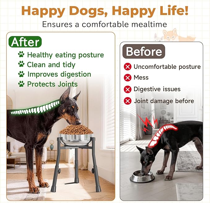 Oppro Extra-Stable Elevated Dog Bowl Stand for Large Medium Breeds, Adjustable Size 4 Heights Width 6-10in, Anti-Tip Metal Raised Food Feeder Water Dish Holder, Non-Slip Tall Single Lifted Riser