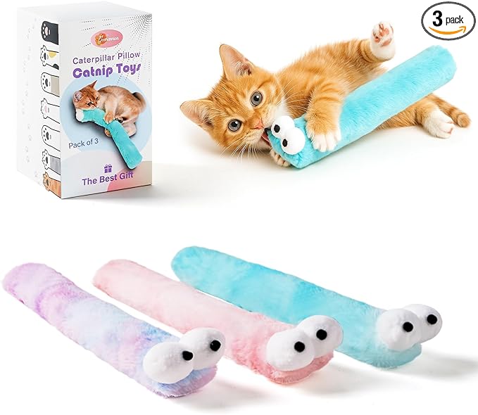 Gochanmon Cat Toys Pillows,3 Pack, Catnip Inside,Soft and Durable Kick Sticks with Crinkle Sound, Interactive Indoor Kitten Play and Exercise Toy 12.5 Inches