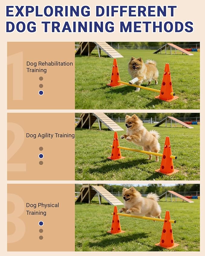 Dog Agility Course Backyard Set, Dog Agility Hurdle Cone Set with Height Adjustable Crossbar for Rehabilitation & Beginners, Dog Agility Equipment for Dog Obstacle Course - 12 Inch Orange