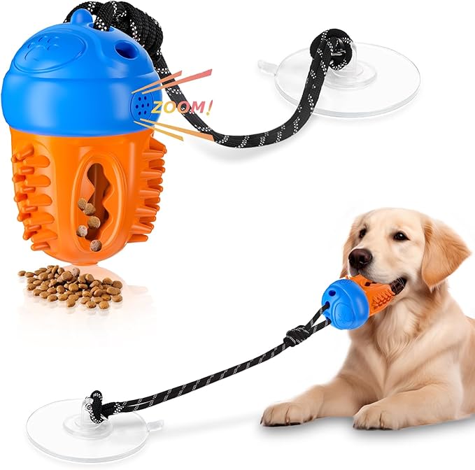 Interactive Dog Puzzle Toy,Cognitive Dogs Toy to Stimulate Their Brain, Treat Dispensing Toys with Slow Feeder, Suction Cup Toys,Blue Orange