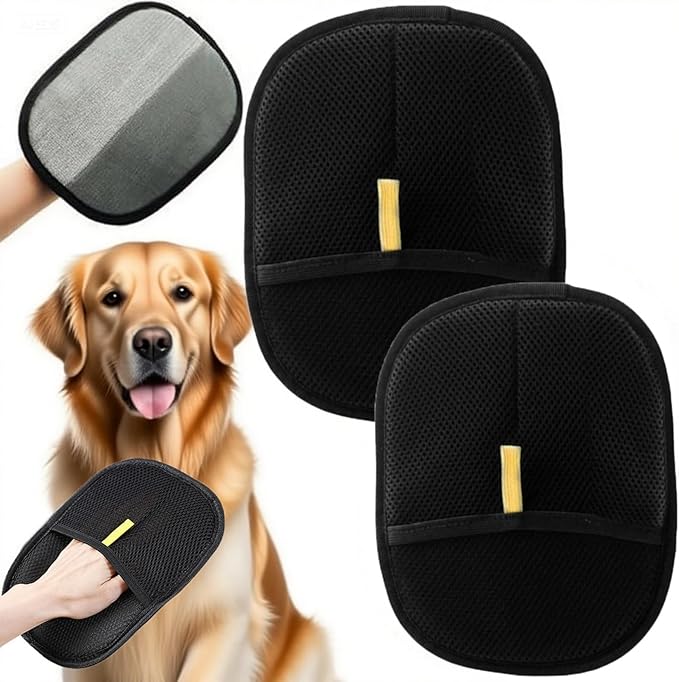 Electrostatic Pet Hair Remover Gloves (2-Pack) - Washable & Reusable Dog & Cat Hair Roller Alternative for Couch, Clothes & Car