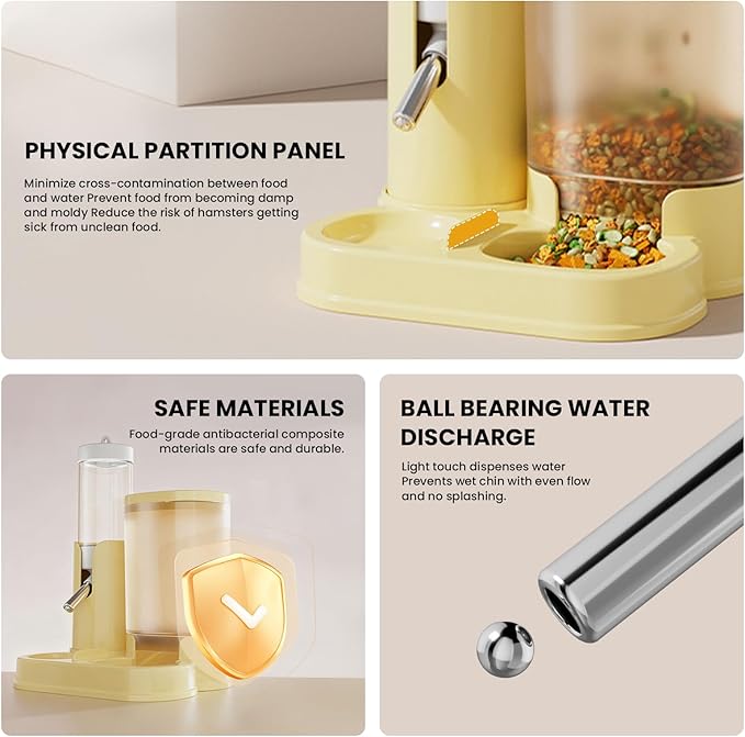 2 in 1 Hamster Water Bottle, Automatic Feeder, No Drip Small Animal Water Dispenser Food Bowl for Syrian Dwarf Hamsters, Gerbils, Mouse, Hedgehog, Hamster Cage Accessories (Gray)