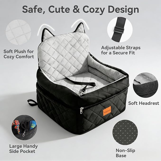 Dog Booster Car Seats for S/M Dogs Up to 35lbs,Pet Car Seat/Travel Bed with Washable&Removable Cover,Storage Pockets,Dog Safety Belt and Elevated Cushion Fits in Front/Back Seat