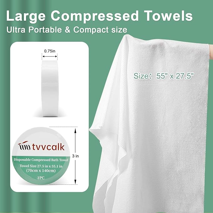 5Pcs Large Compressed Towels, 55" x 27.5" Ultra Soft 100% Cotton Disposable Bath Towels, Portable Disposable Towel Reusable Travel Towel for Hotel Camping Hiking Sports Gym Beach Swimming