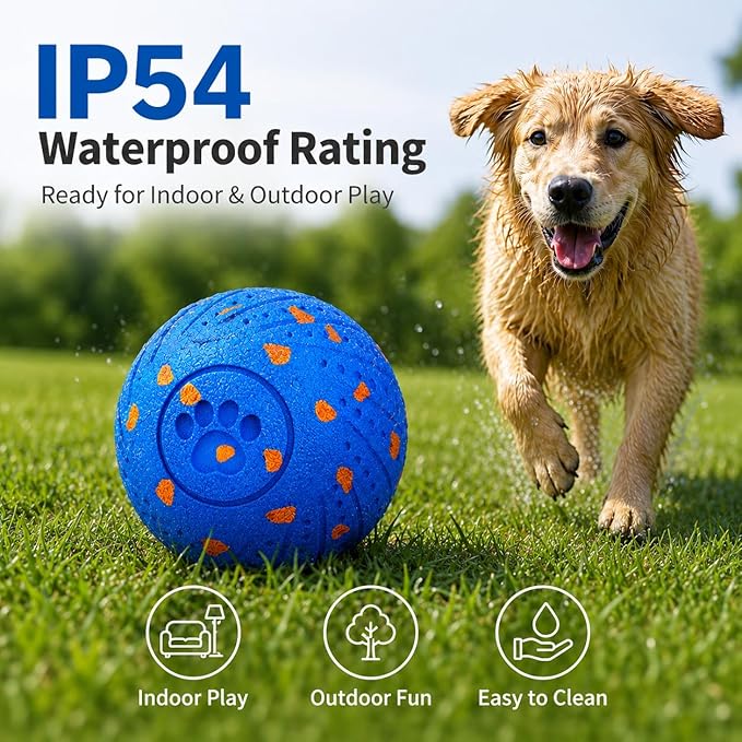 Smart Interactive Dog Ball, Automatic Moving, Bouncing and Rolling Dog Toy with 3 Play Modes, Type-C Rechargeable E-TPU Active Play Ball for Medium and Large Dogs, IP54 Splash-Resistant