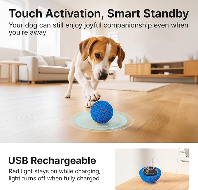 Potaroma Dog Toys Ball, Interactive Motion Activated 3 Mode Automatic Bouncing Ball Toys Durable E-TPU Material for Medium/Large Dogs,USB Rechargeable 2.9 Inches
