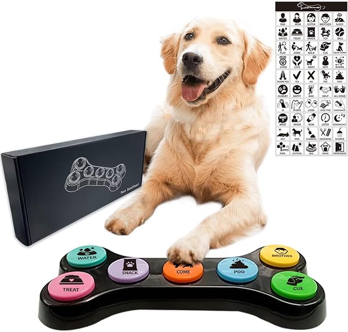 Dog Buttons for Communication, 7 in 1 Dog Talking Button Set, Recordable Training Buzzers for Dogs with 50 Scene Stickers (Battery Included)