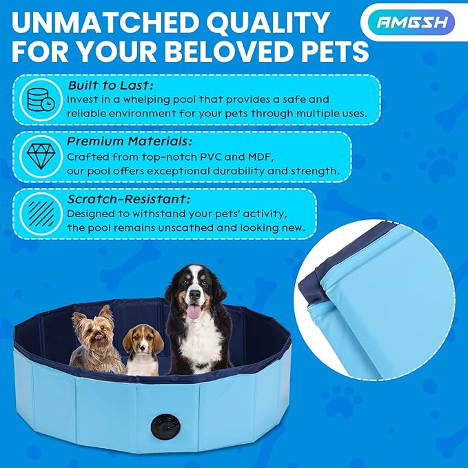 Dog Whelping Box, Foldable Birthing Pool for Dogs, Whelping Pool for Puppies, Portable Plastic Swimming Pool & Bath Tub for Dogs, Blue (31.5" Dia. × 7.9" H (80cm × 20cm))