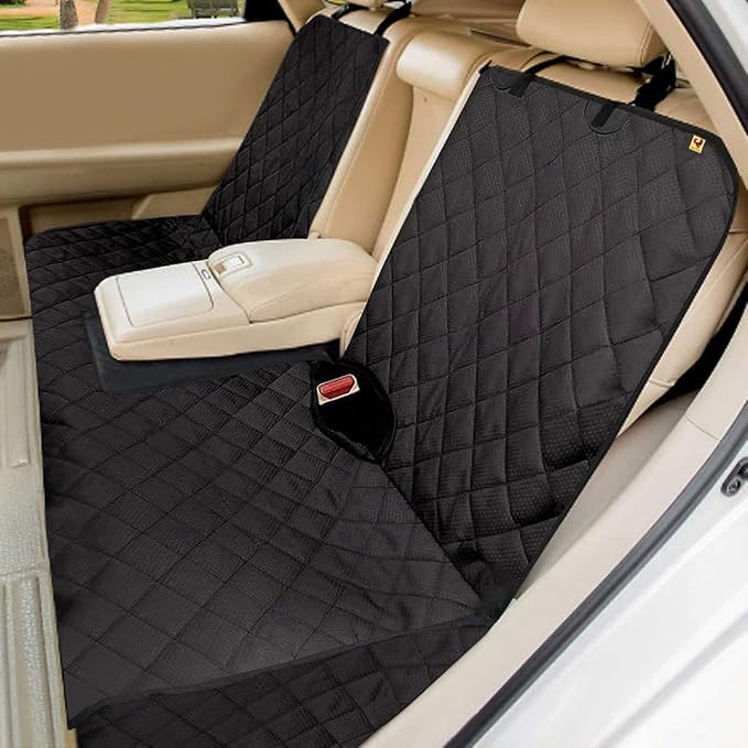 Bark Lover Dog Car Seat Cover for Back Seat, Upgraded Thickened Matte Fabric, Waterproof Backseat Protector, Non-Slip Rear Seat Cover for Dogs & Kids, Armrest Compatible, Fits Most Cars SUVs & Trucks