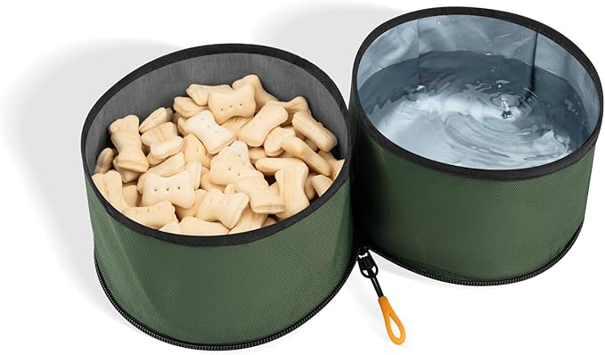 OllyDog Superbowl | Collapsible Dog Travel Bowl | 2-Compartment Food & Water | Foldable Portable Dog Dish | Hiking Camping Backpacking | Small Medium Large Dogs (Winter Moss)