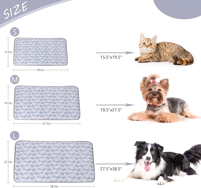 DELIFUR Cat Cooling Mat- Pet Cooling Mat Outdoor for Dogs Self Cooling Pad for Kitten Cat Puppy Machine Washable (Small, Grey Fishbone)
