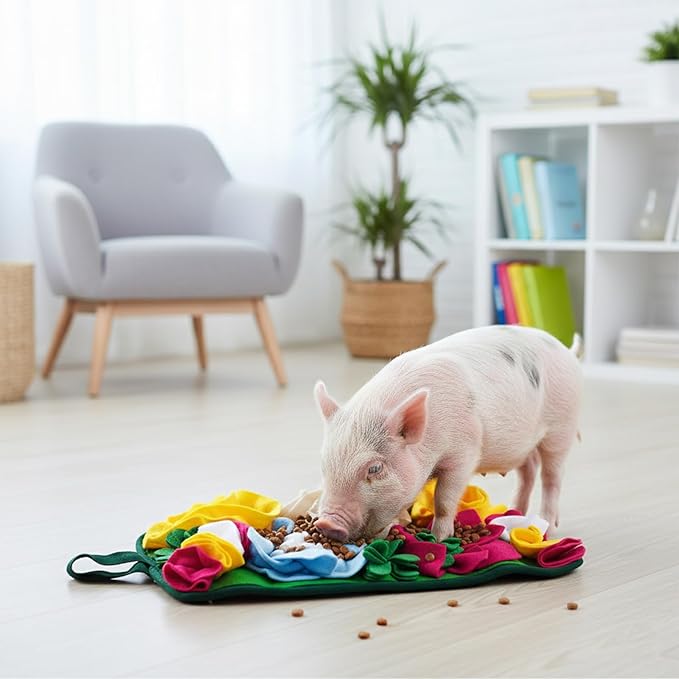 Pig Foraging Mat, Interactive Mini Pigs Enrichment Toys, Treat Mat Toy for Mini Pigs and Farm Puzzle Pad, Hanging Chew Snuffle Pad Bed Enrichment Toy for Pigs to Play with for Pigs