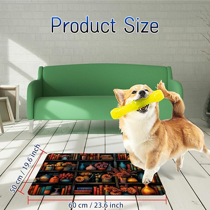 Dog Food Mat, 19.6" x 23.6" Absorbent Pet Feeding Mat for Food and Water, Waterproof Diatom Mud Pet Placemat with Non-Slip Rubber Backing, Easy Clean Cat Bowl Mat for Floors - Library Books