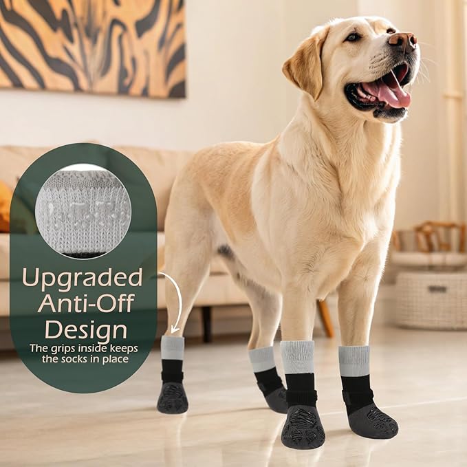 EXPAWLORER Anti Slip Dog Socks to Prevent Licking Paws, Dog Shoes for Hot Pavement, Dog Booties for Hardwood Floors, Dog Boots & Paw Protectors with Grippers for Small Medium Large Senior Dogs Grey L