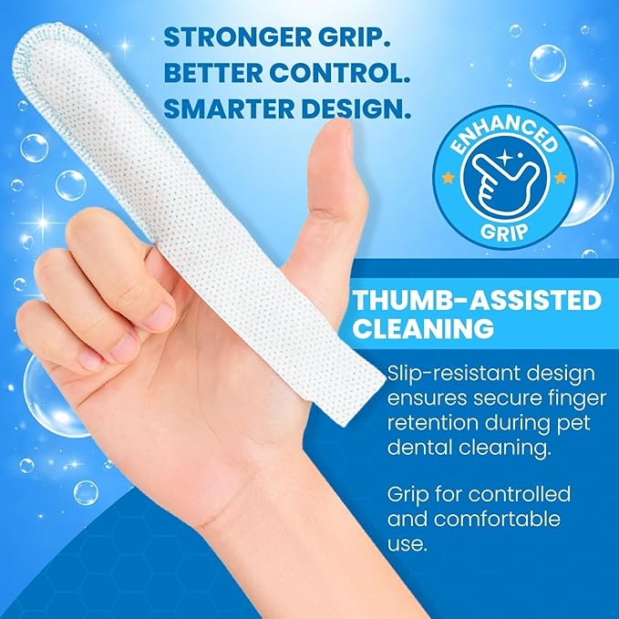 Pet Dog Teeth Cleaning Finger Wipe – 50-Count Disposable Teeth & Gum Cleaning Dental Wipes for Dogs & Cats, Embossed Finger Pads for Plaque & Tartar Removal, Breath Freshening, No-Rinse Oral Care