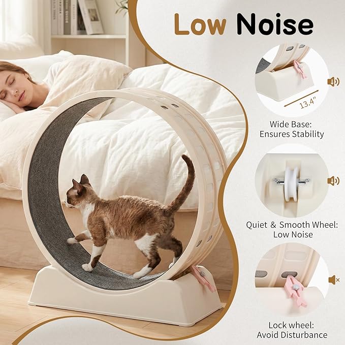 Outvita Cat Exercise Wheel for Indoor Cats, 31.5" Cat Treadmill with Detachable Carpet ＆ Locking Mechanism, Cats Running Wheel Helps Cats to Lose Weight and Keep Health, Easy Assembled (White)