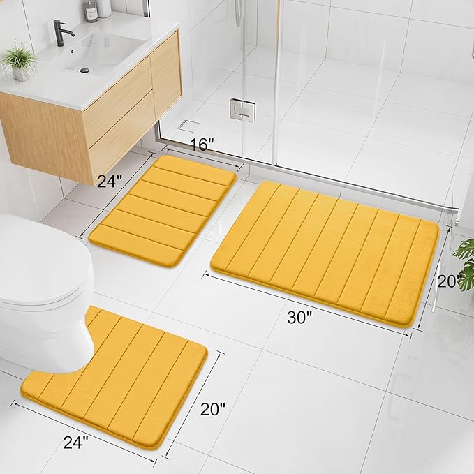 Buganda Memory Foam Bath Mat, 35.4" x 24", Ultra Soft and Non-Slip Bathroom Rugs, Water Absorbent and Machine Washable Bath Rug Runner for Bathroom, Shower, and Tub, Yellow