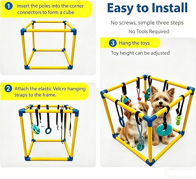 Puppy Play Gym for Small Dogs - 8 Interactive Teething Dog Toys, Durable PVC Frame, Indoor Chew & Activity Center, Relieves Boredom & Anxiety, Safe & Easy to Assemble for Puppies