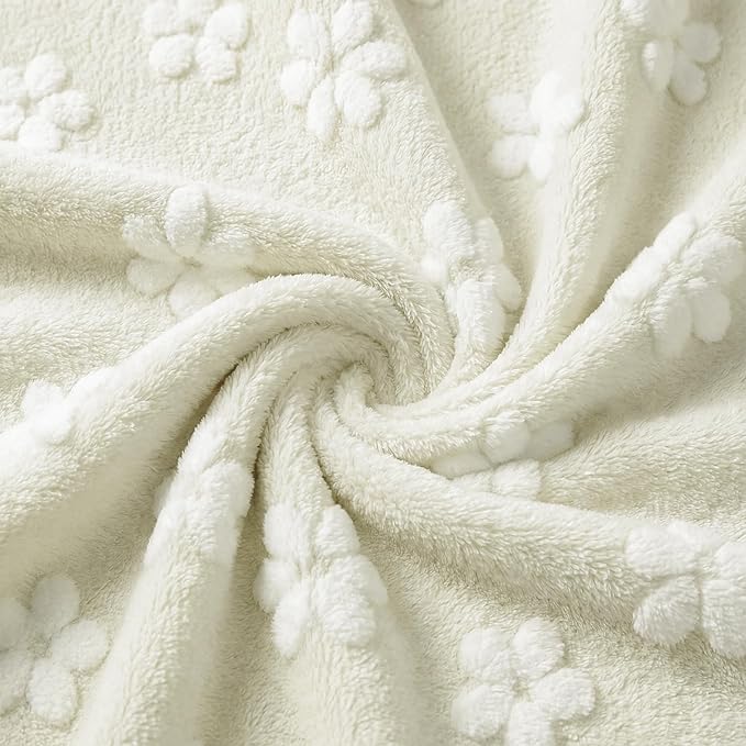 Horaldaily Pets Flannel Blanket, Beige Flowers 3D Textured Soft Fuzzy Fluffy Plush Cozy Fleece Premium Blankets for Dog Cat Puppy Kitten Couch Protection, 16x23