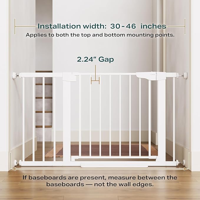 Cumbor 30-46" Baby Gate for Stairs, Toddler Safety Essentials for The House, Auto Close Dog Gate for Doorways, Mom's Choice Awards Winner-Easy Install Pressure Mounted Pet Gates for Dogs, White