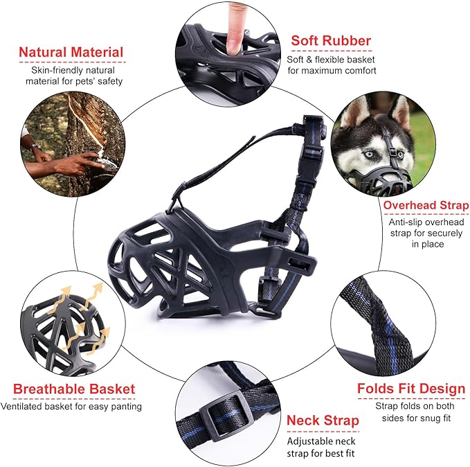 Mayerzon Dog Muzzle, Breathable Basket Muzzles for Small Medium Large Dogs Poodle Beagle German Shepherd Doberman, Cage Mouth Guard Stop Biting Chewing for Grooming Training