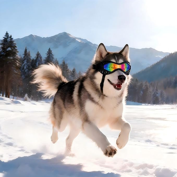 Dog Goggles for Medium to Large Breeds, Adjustable UV Protective Sunglasses with Soft TPU Frame and PC Lens, Windproof & Dustproof Pet Eye Wear for Outdoor Riding, Skiing and Driving (Colored Lens)