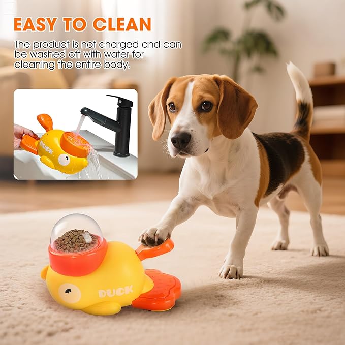 Interactive Dog Treat Dispenser Toy, Duck Shape Puzzle Feeder with Press Button and Rotating Design, Slow Feeding Game for Cats,Dogs,Other Pets
