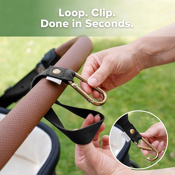 haakaa Baby Stroller Hooks for Bags丨Universal Stroller Clips and Hooks, Non-Slip with One-Hand Opening, Multipurpose Stroller Straps for Diaper Bags, Backpacks, Bikes & Shopping Carts - Black, 2 Pack