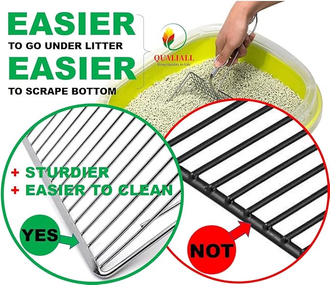 Qualiall All Metal Litter Scoop, Solid Metal Sifter, Cat Litter Scoop Metal Jumbo, Cat Urine Scoop, Litter Scooper with Holder, Litter Scooper Holder, Jumbo Cat Litter Scoop Sifter Scooper Holder