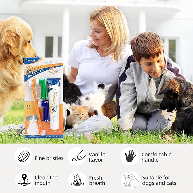 Dog Toothbrush and Toothpaste Kit Beef Dog Toothpaste(70g) Soft Nylon Double-Head Dog Toothbrush Dog Finger Toothbrushes Puppy Tooth Brushing Kit Pet Dental Care Kit for Dogs Fresh Breath