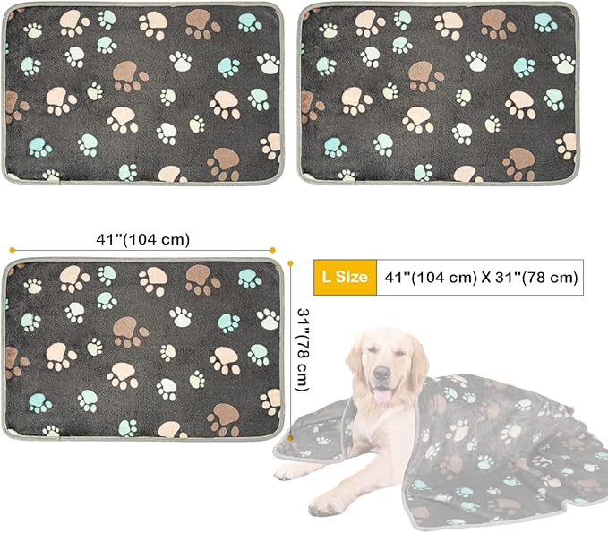 Dono 1 Pack 3 Dog Blankets, Soft Fluffy Fleece Pet Blanket Warm Sleep Mat Paw Print Design Puppy Kitten Throw Blankets Doggy Blanket for Dogs