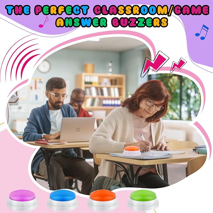 Honoson 8 Pieces Recordable Answer Buzzers Button for Trivia Games Show Buzzers Recording Buttons Gifts for Classroom Team(Brilliant Color)