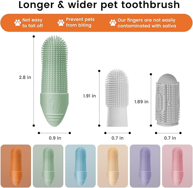 Dog Toothbrush, 6 Pack for Cats and Dogs, 360 Cleaning Finger Toothbrush Small Breed with Individual Package, Soft and Durable