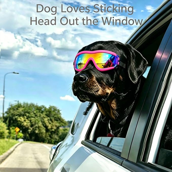 LESYPET Dog Goggles Large Breed, UV Wind Dust Protection Large Dog Sunglasses Eye Protection, Eye Wear Pet Glasses with Adjustable Strap for Outdoor Riding, L